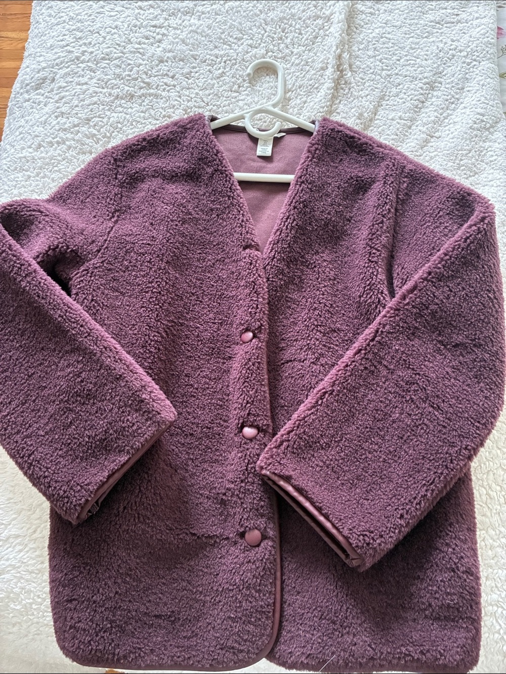 Cozy Plush Button-Front Jacket - Deep Plum